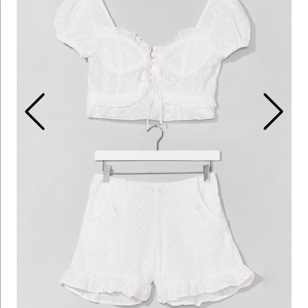 White two piece set, whore co-ord set nasty gal